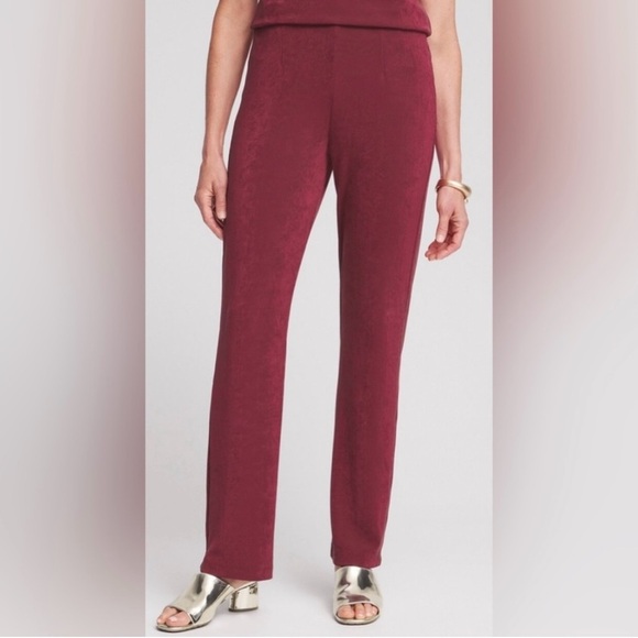 CHICO’S TRAVELERS pull on pant stretchy wrinkle free wine burgundy NEW size 8-10 - Picture 1 of 10